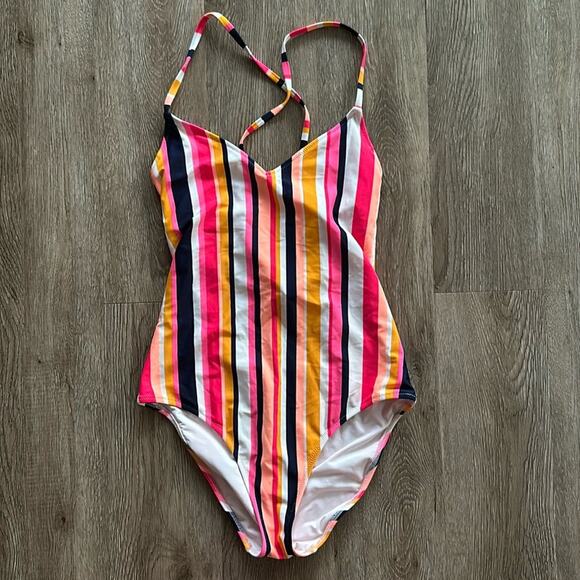 Aerie Multicolor Stripe Full Coverage One Piece Swimsuit Medium - Picture 1 of 3